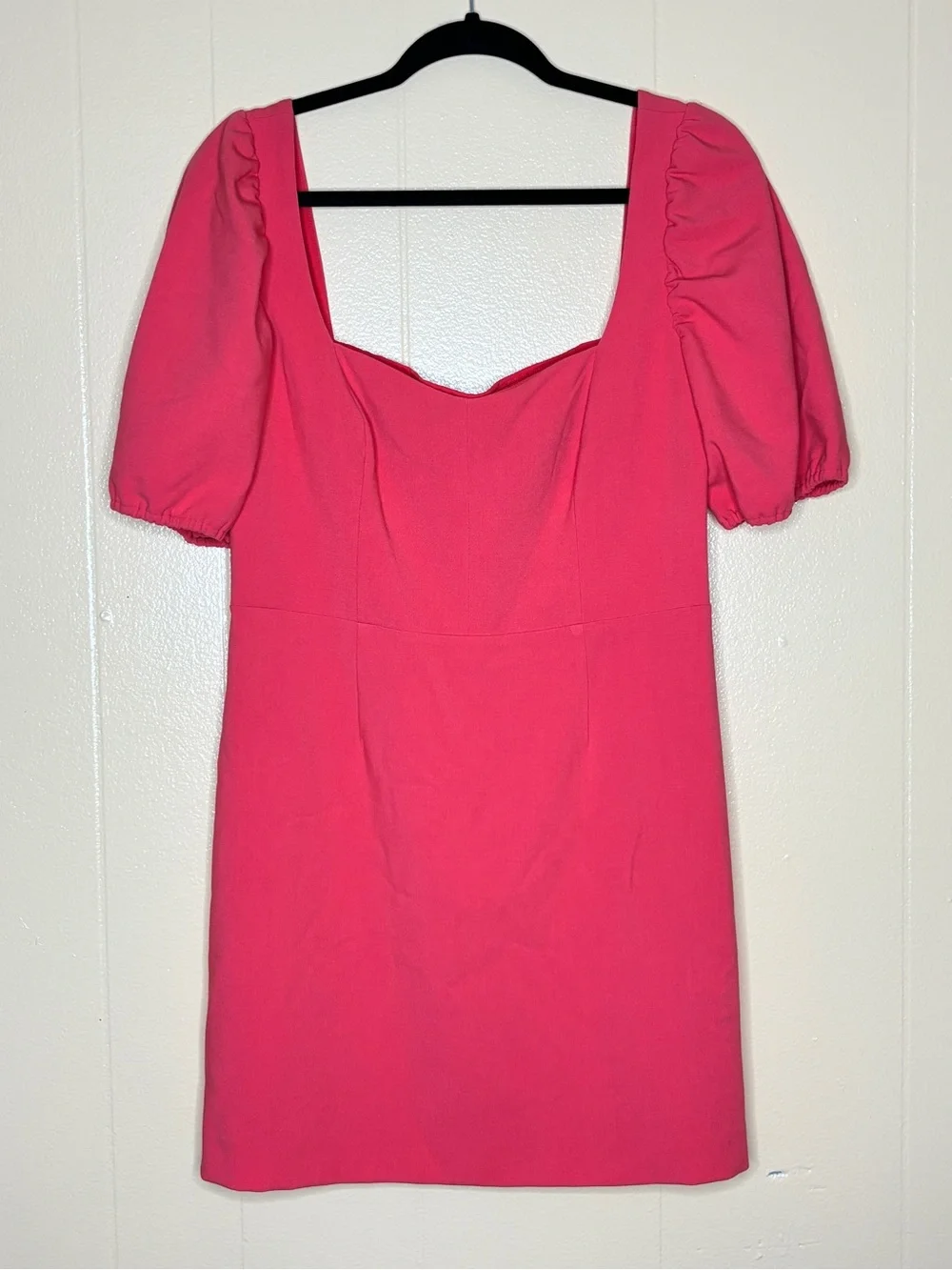 French Connection Hot Pink Coral Puff Sleeve Square Neck Mini Dress